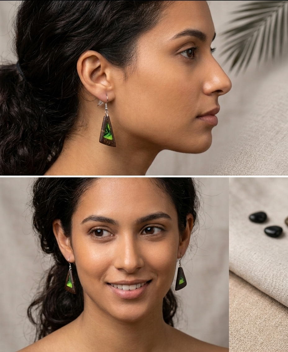 Coconut shell and Resin Earrings