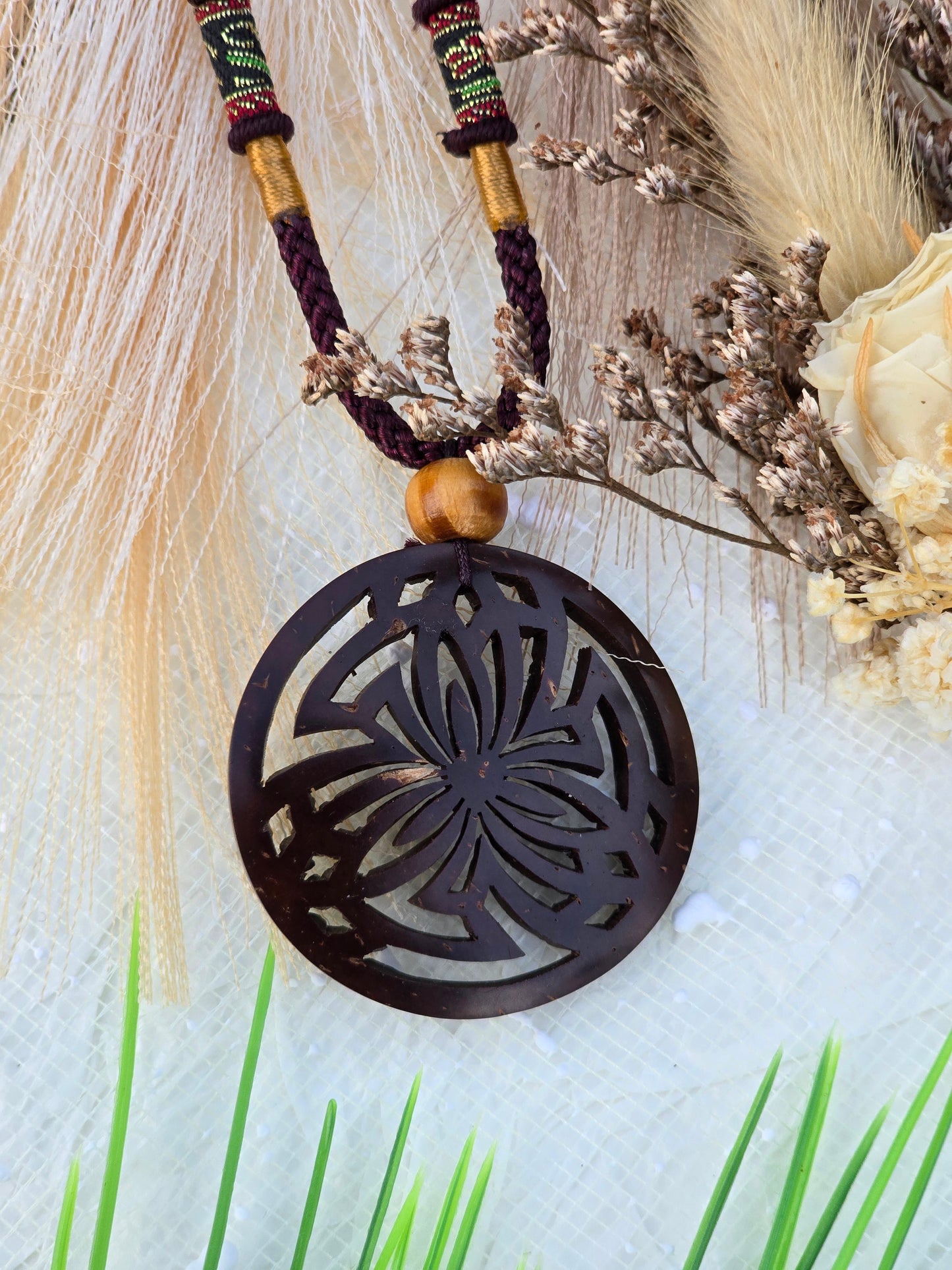 Coconut shell Carving Necklace