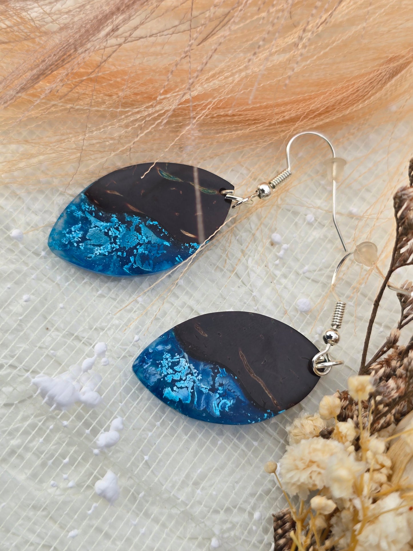Coconut shell and Resin Earrings