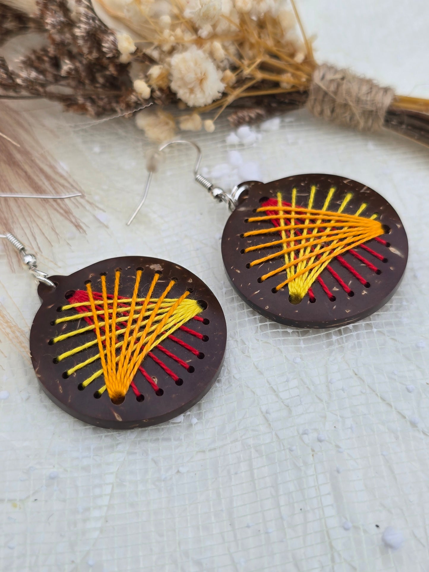 Coconut shell and Cotton Thread Earrings