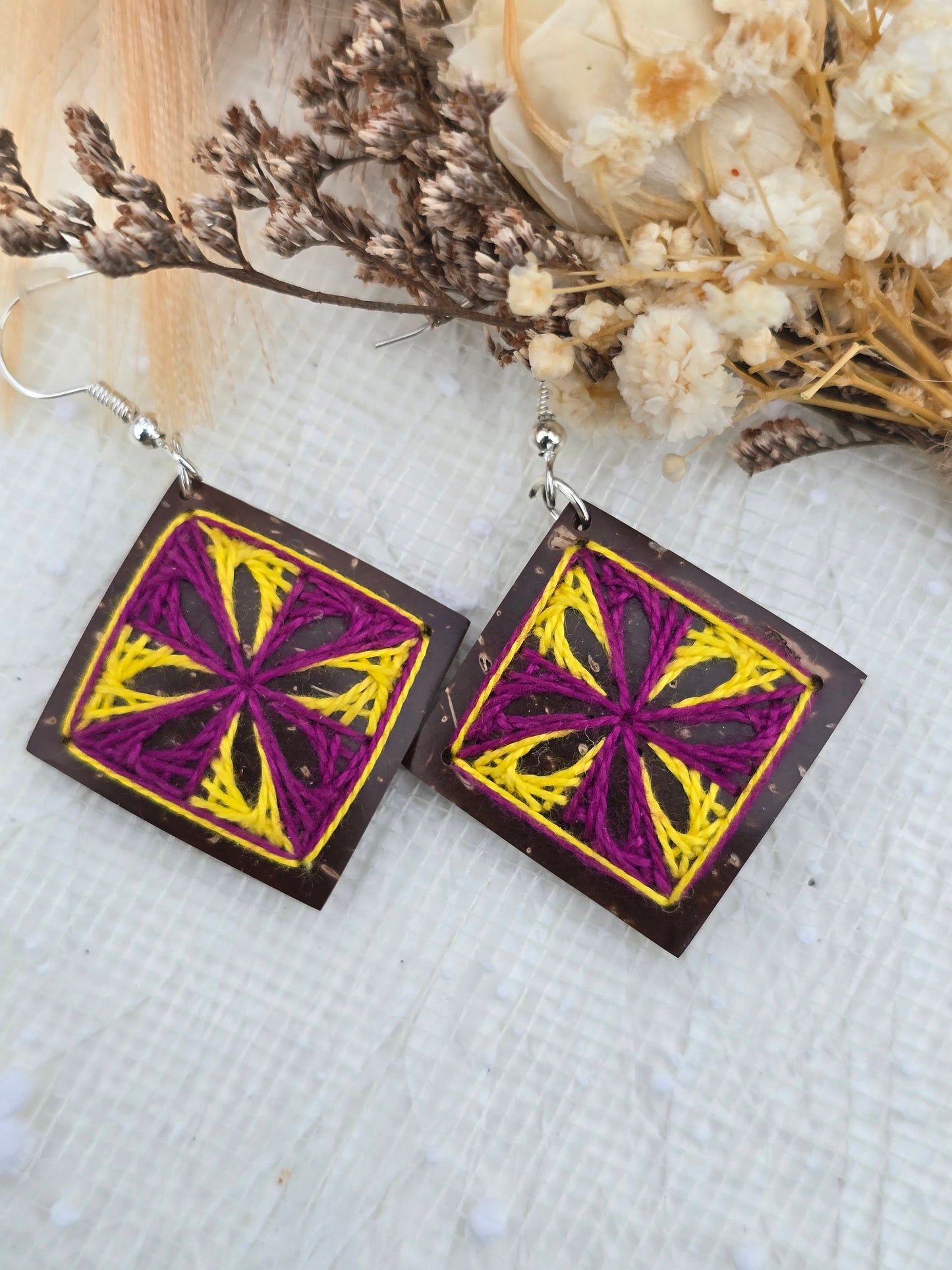 Coconut shell and Cotton Thread Earrings