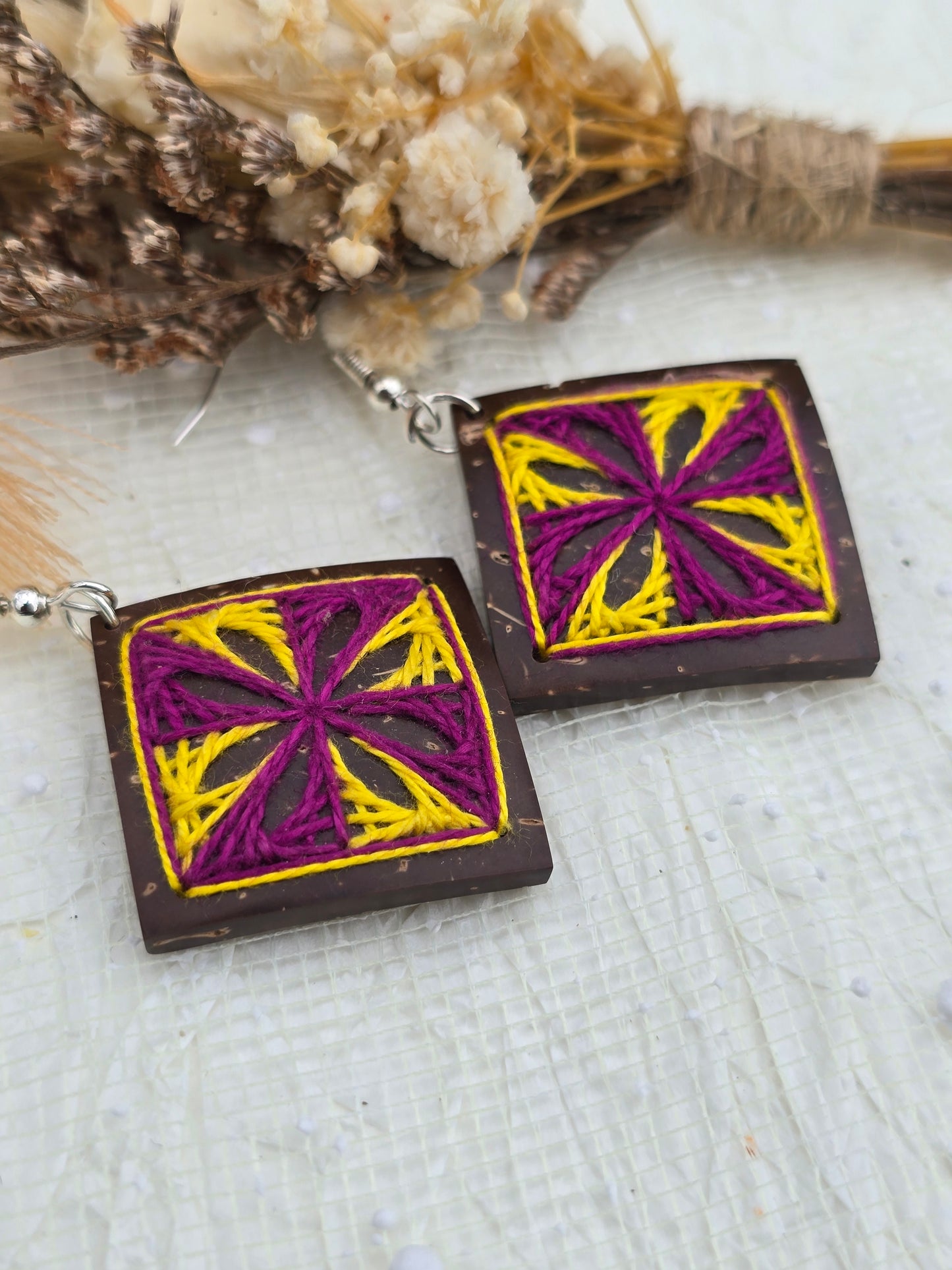 Coconut shell and Cotton Thread Earrings