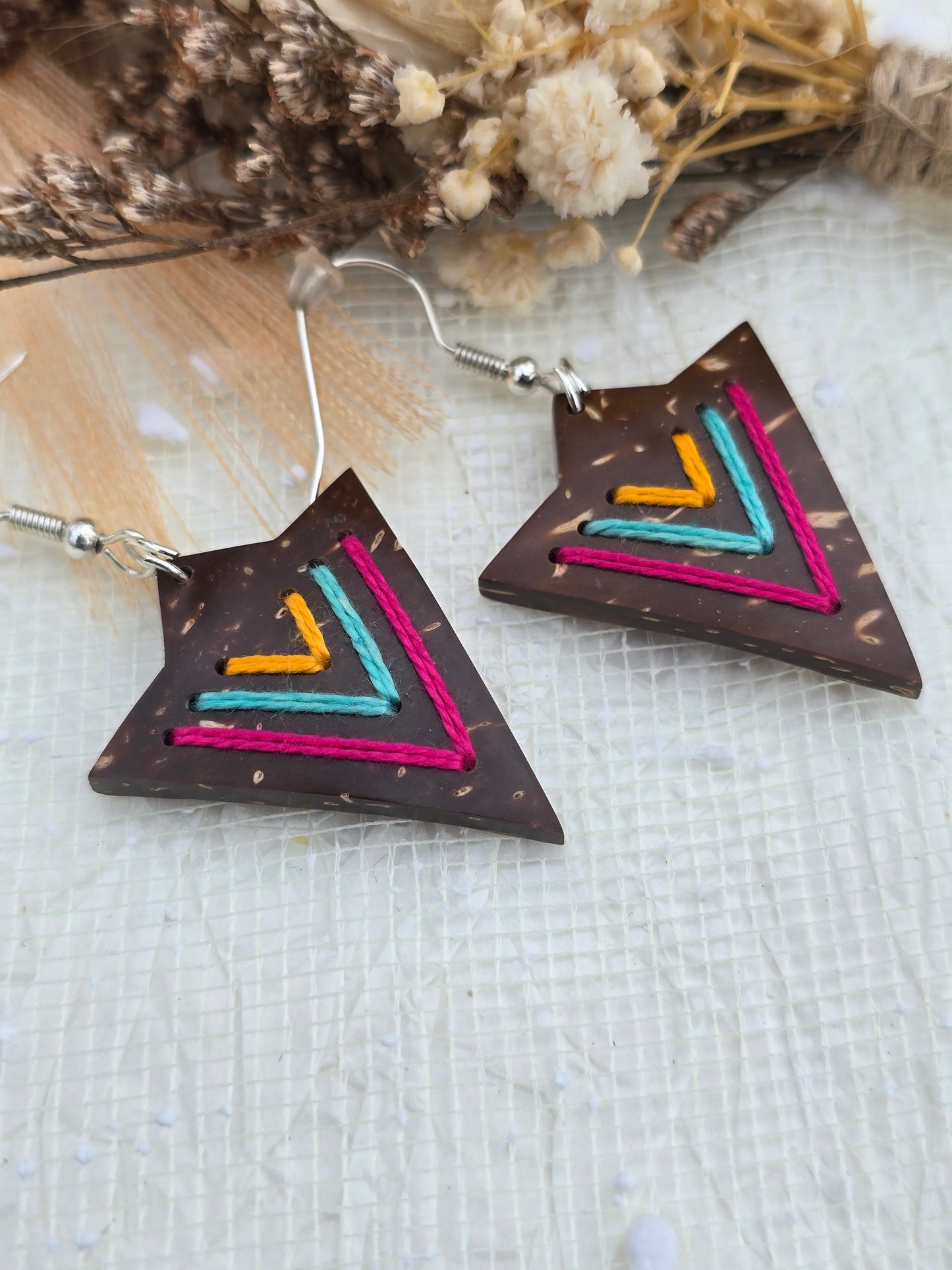 Coconut shell and Cotton Thread Earrings