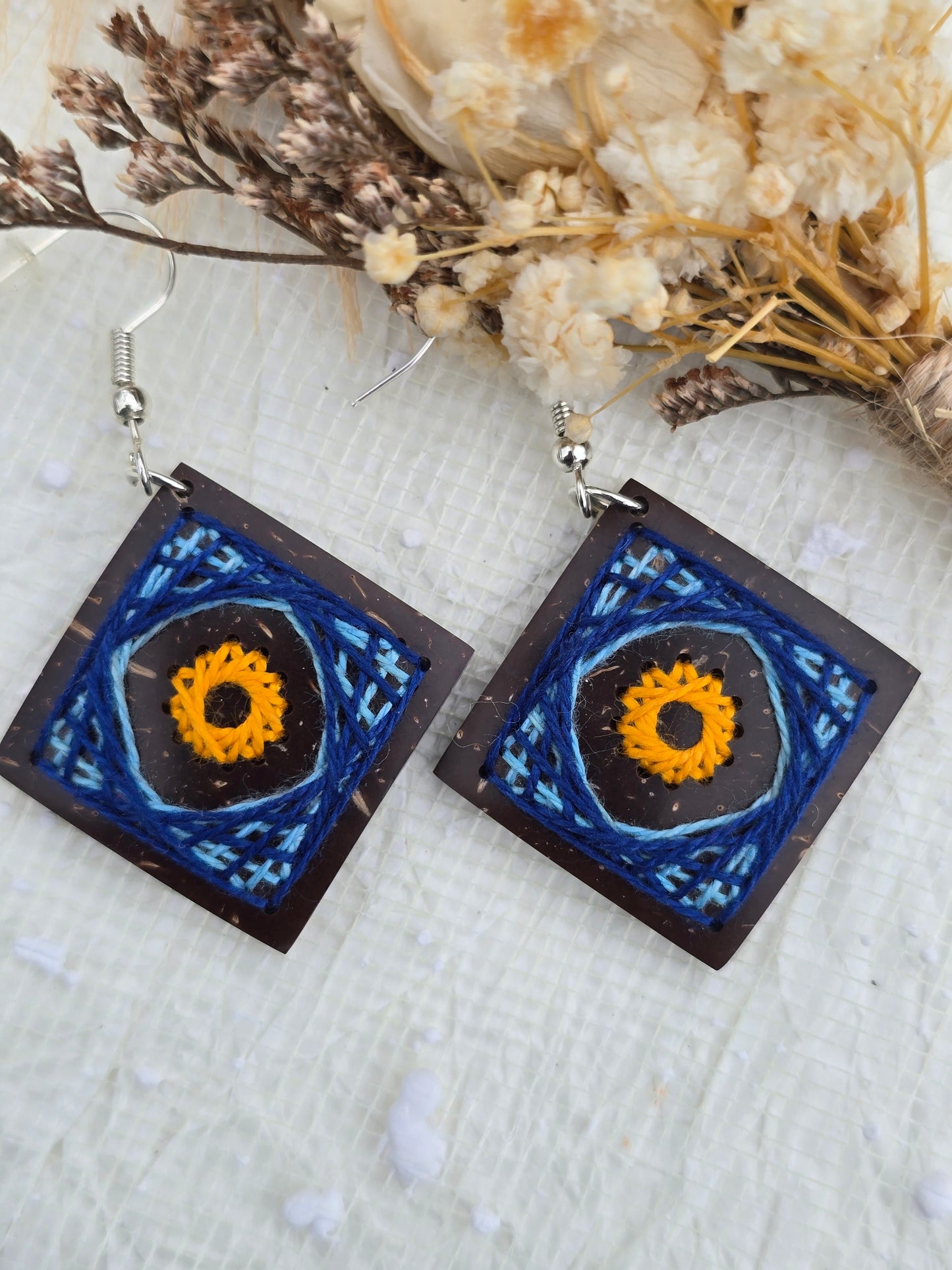 Coconut shell and Cotton Thread Earrings