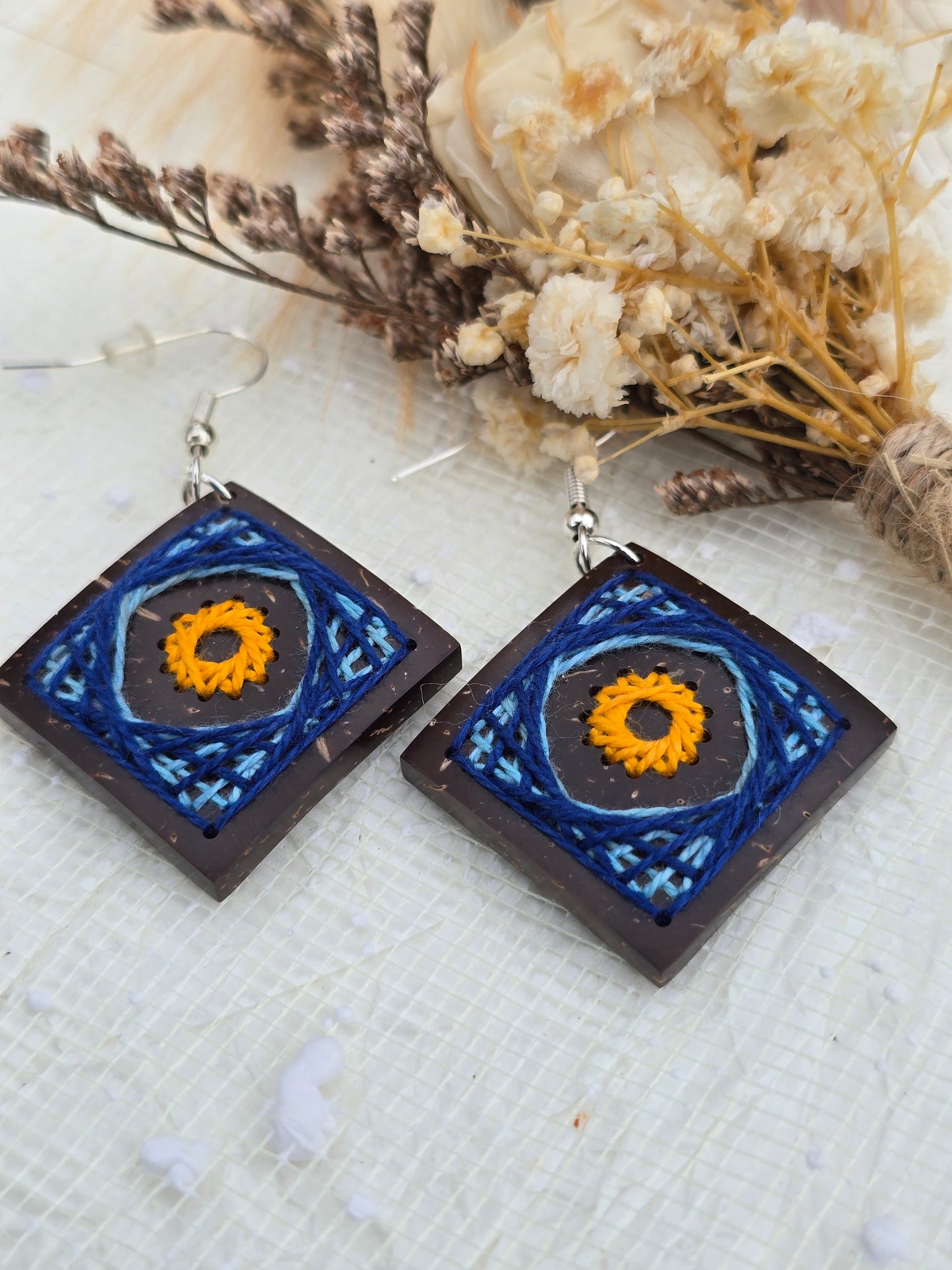 Coconut shell and Cotton Thread Earrings