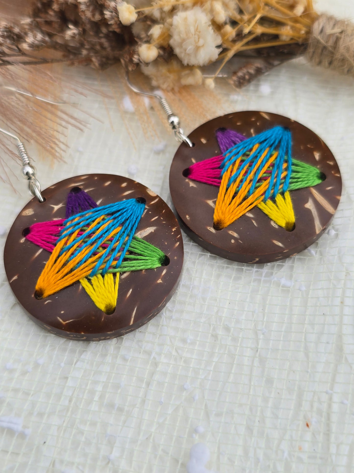 Coconut shell and Cotton Thread Earrings
