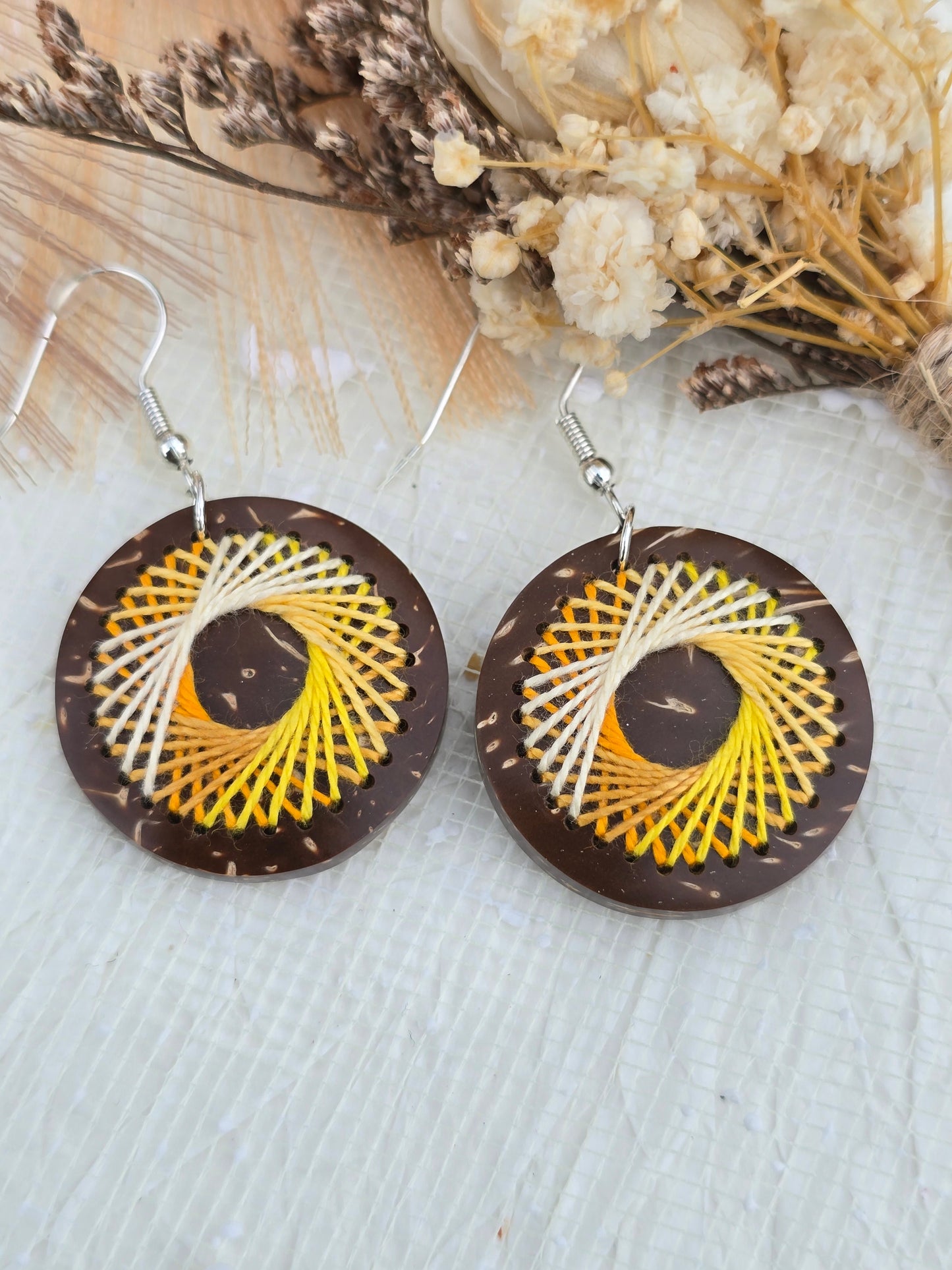 Coconut shell and Cotton Thread Earrings