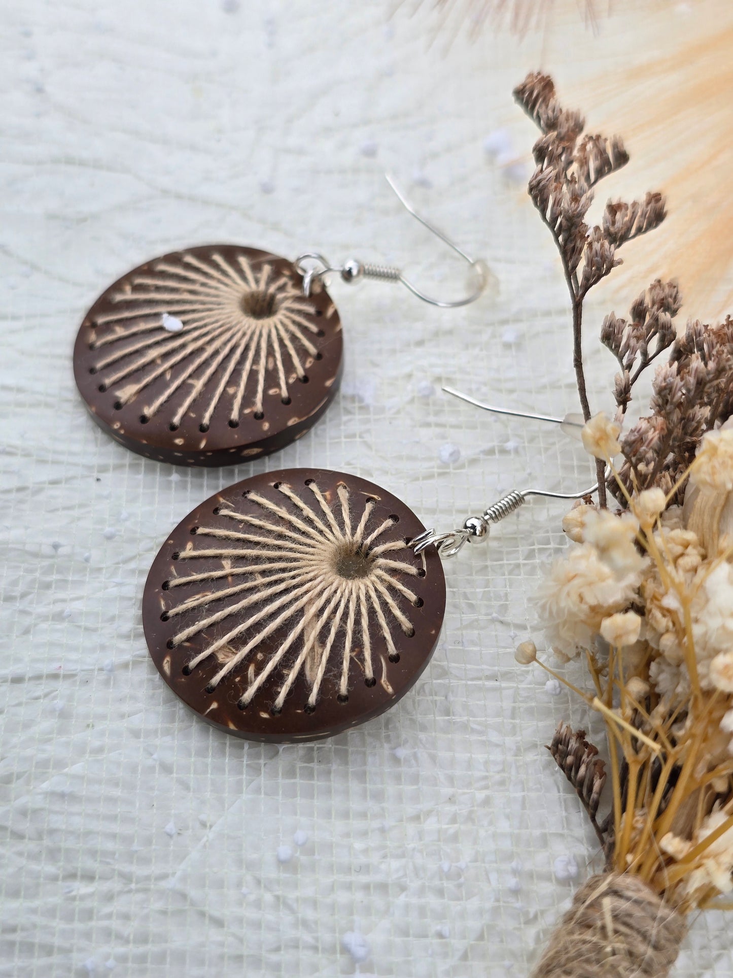 Coconut shell and Cotton Thread Earrings