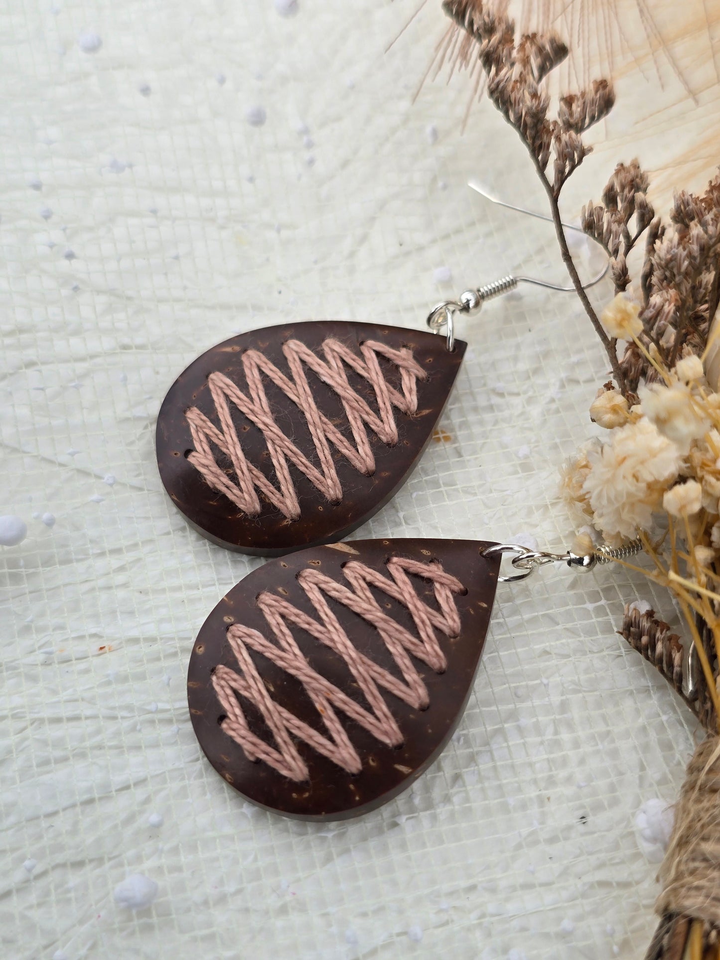 Coconut shell and Cotton Thread Earrings