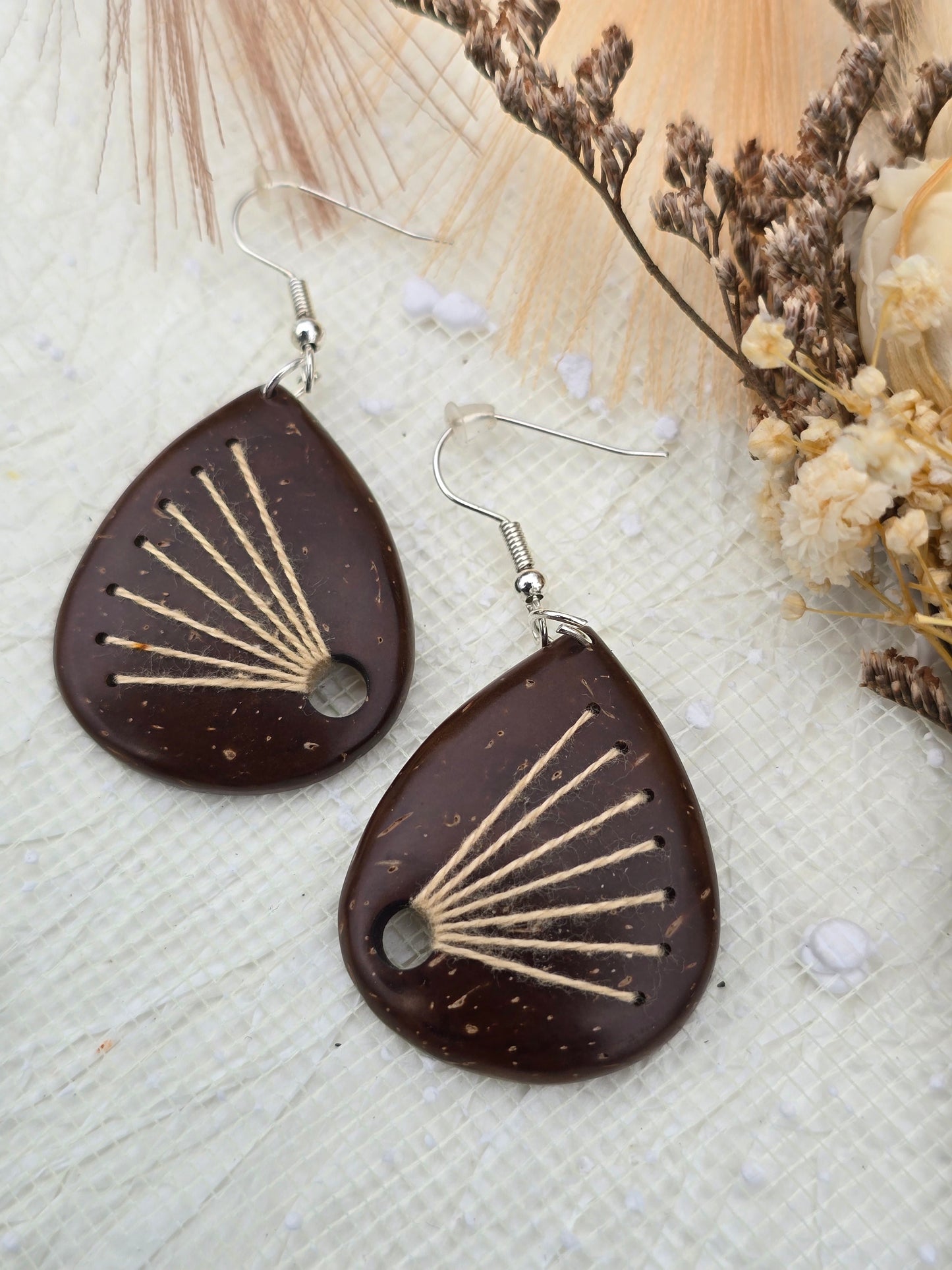 Coconut shell and Cotton Thread Earrings