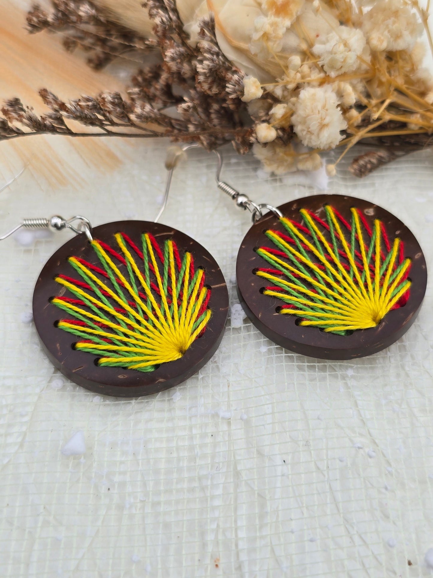 Coconut shell and Cotton Thread Earrings