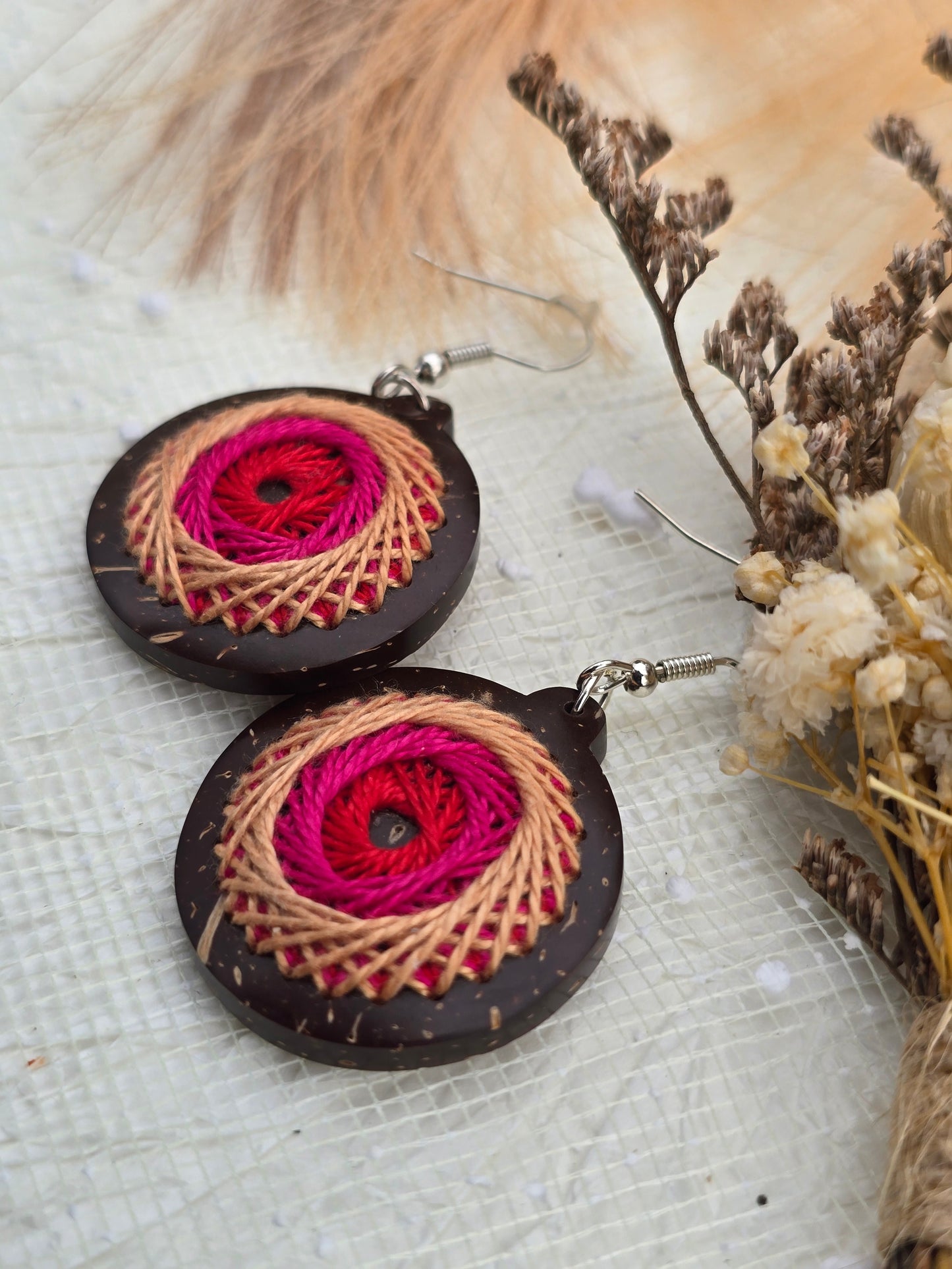 Coconut shell and Cotton Thread Earrings