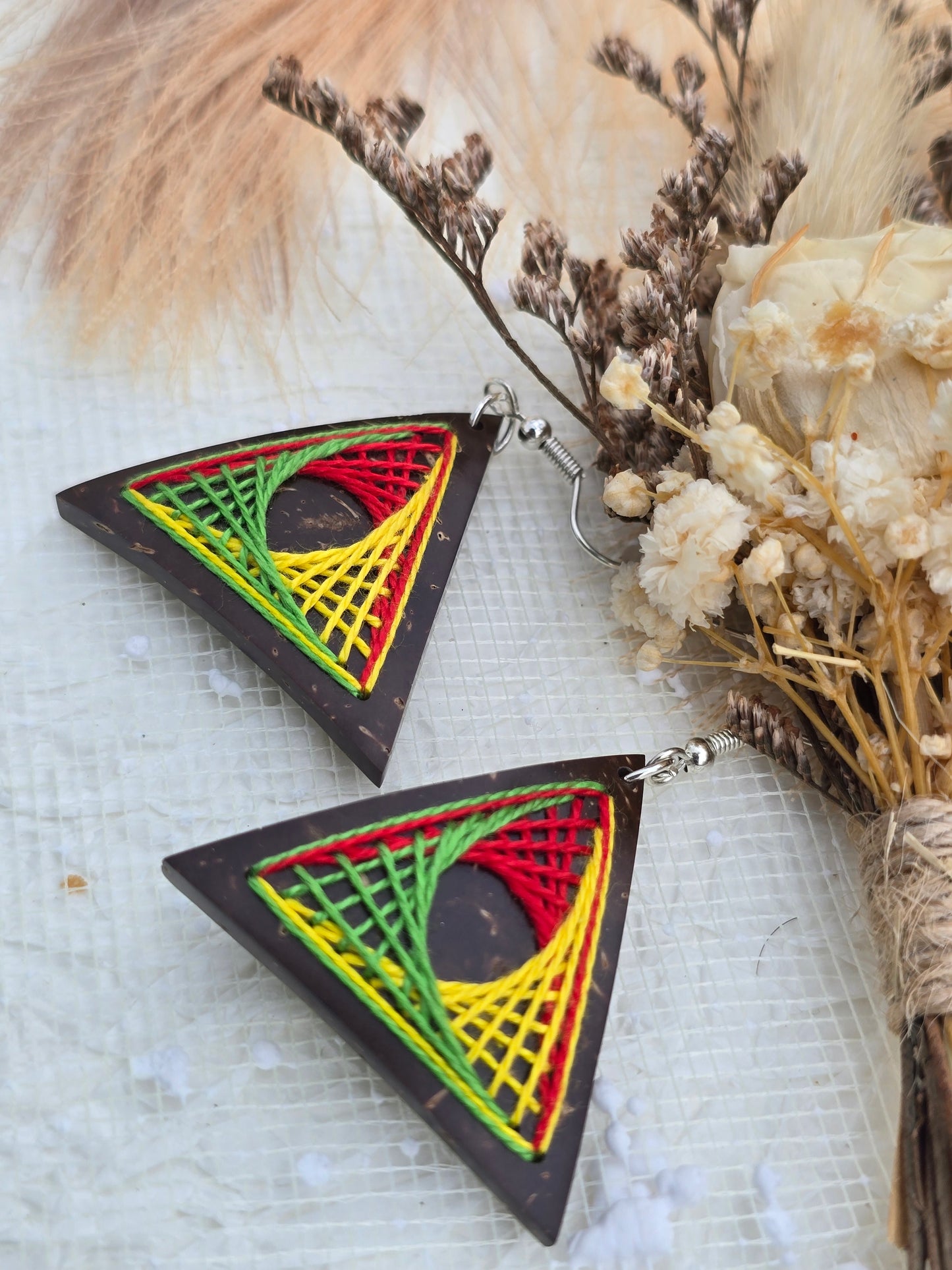 Coconut shell and Cotton Thread Earrings