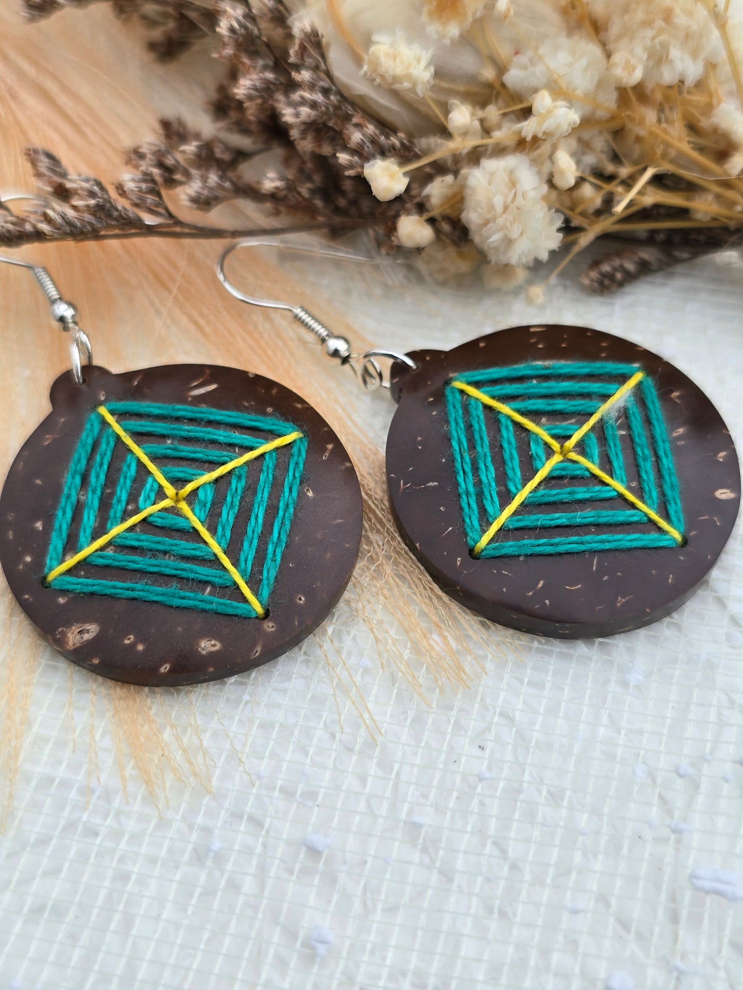 Coconut shell and Cotton Thread Earrings