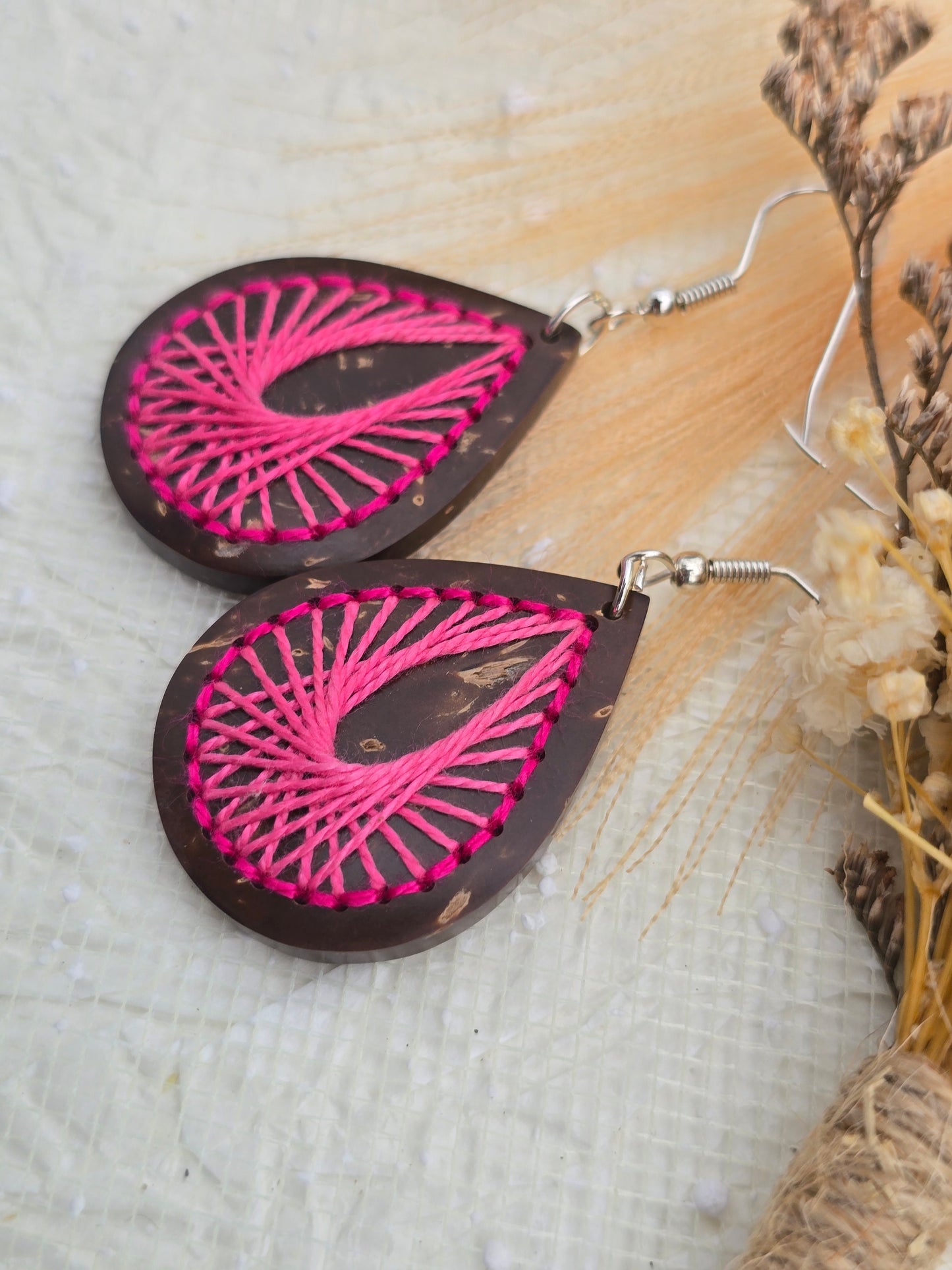 Coconut shell and Cotton Thread Earrings