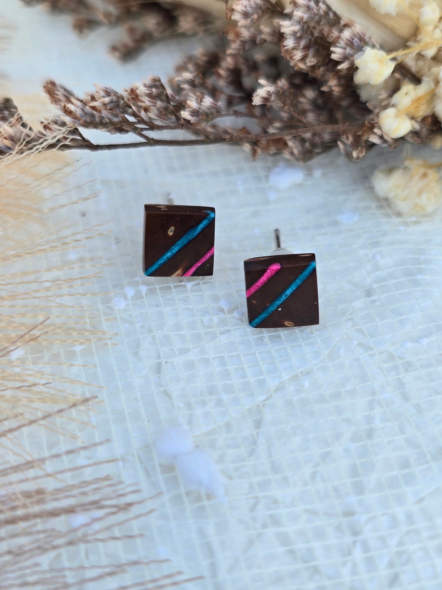 Coconut shell and Resin Earrings