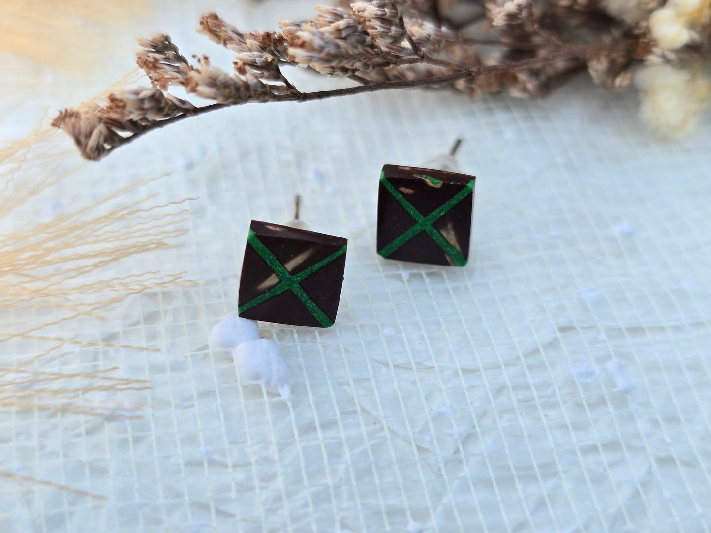 Coconut shell and Resin Earrings