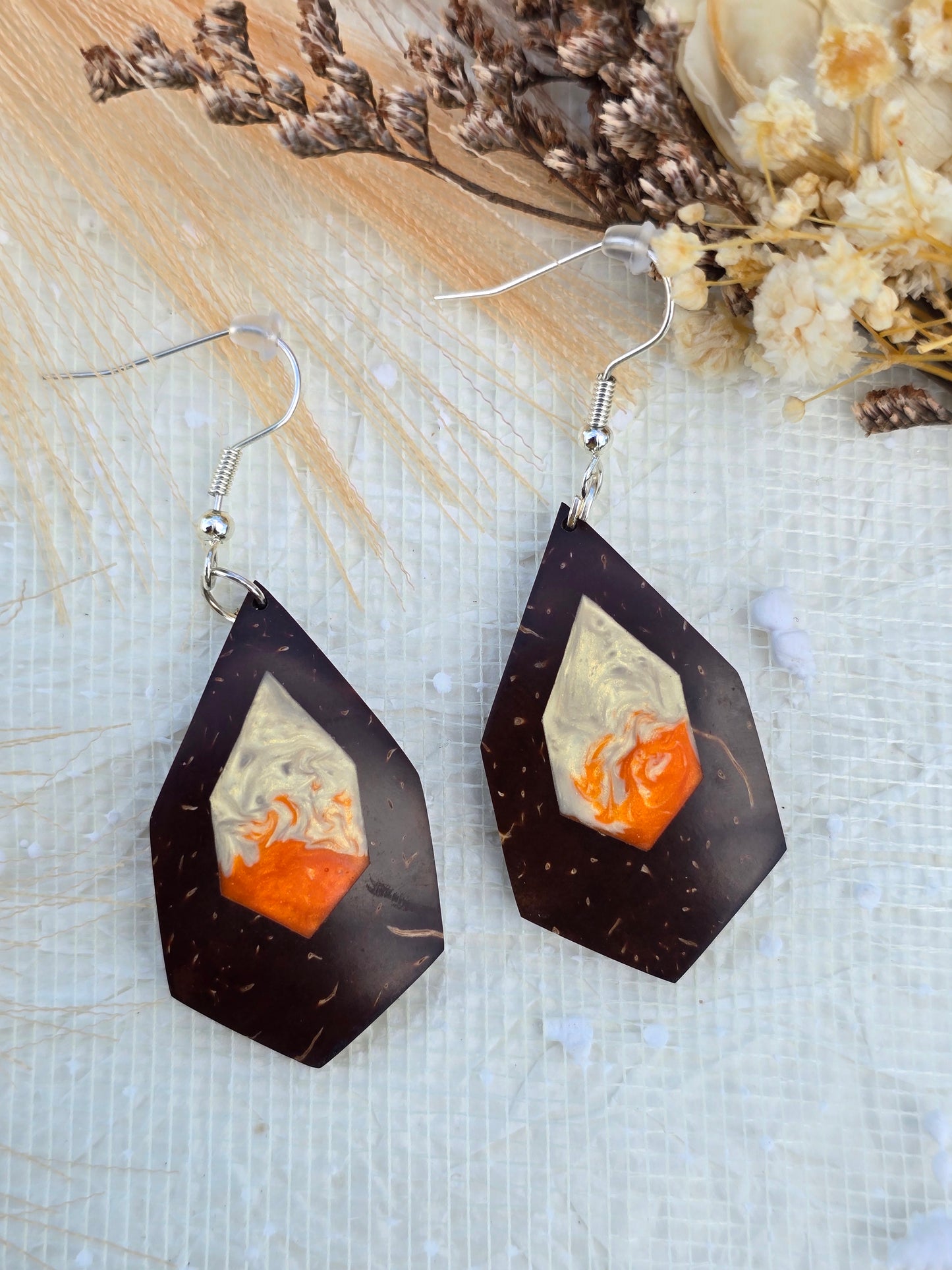 Coconut shell and Resin Earrings