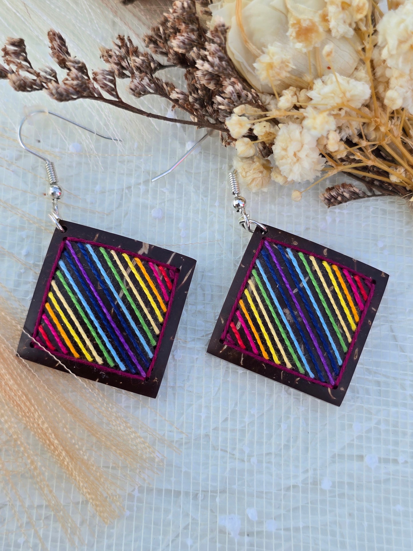 Coconut shell and Cotton Thread Earrings