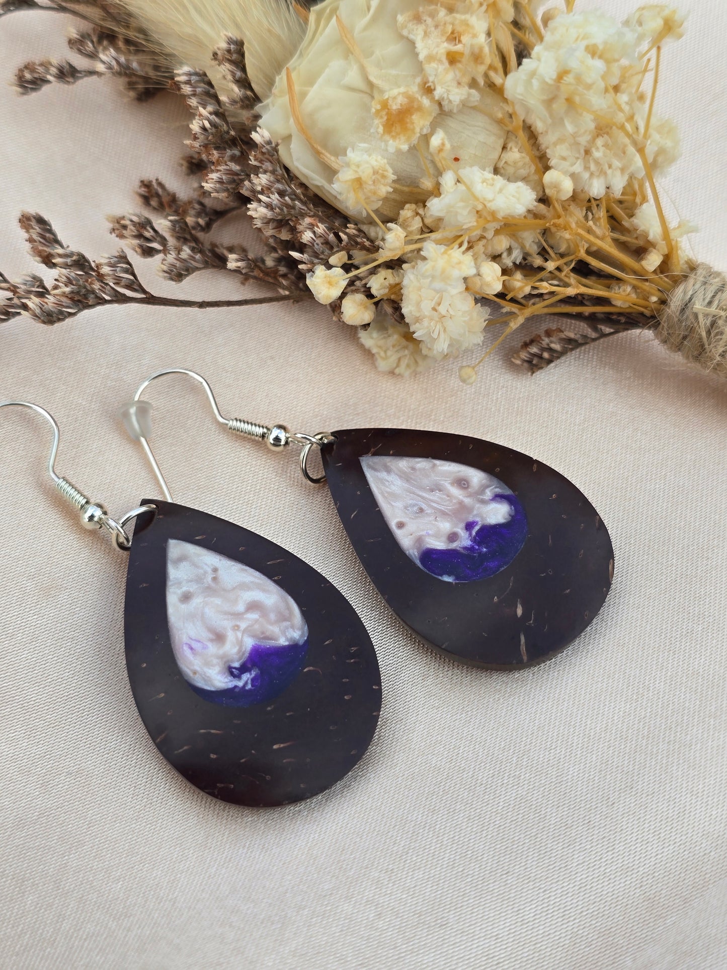 Coconut shell and Resin Earrings