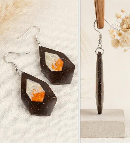Coconut shell and Resin Earrings