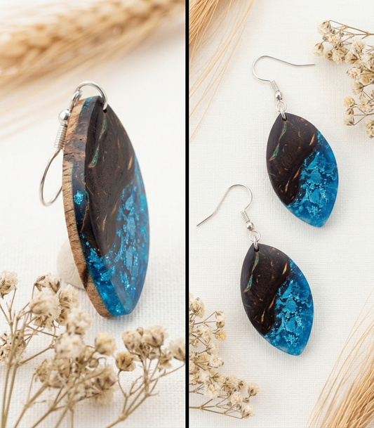 Coconut shell and Resin Earrings