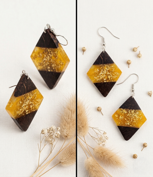 Coconut shell and Resin Earrings
