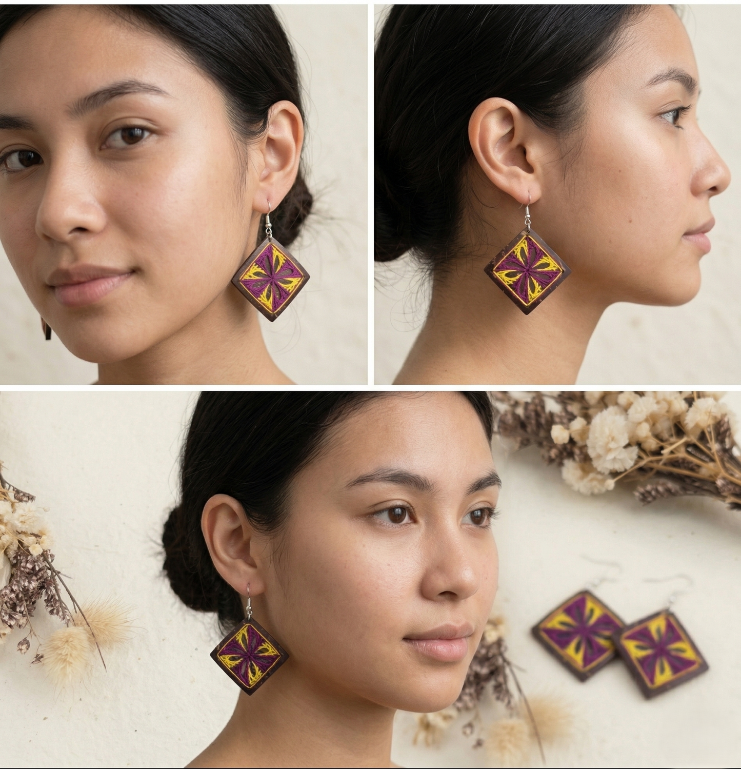 Coconut shell and Cotton Thread Earrings