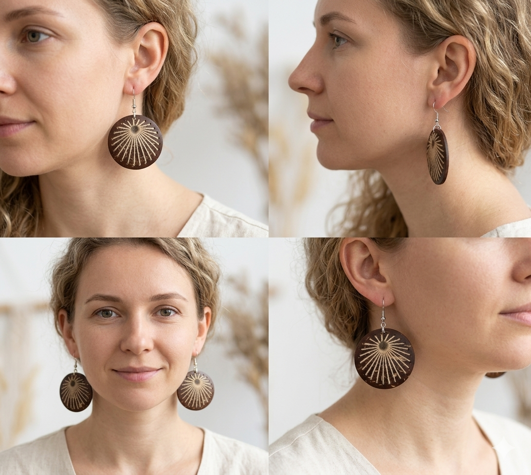 Coconut shell and Cotton Thread Earrings