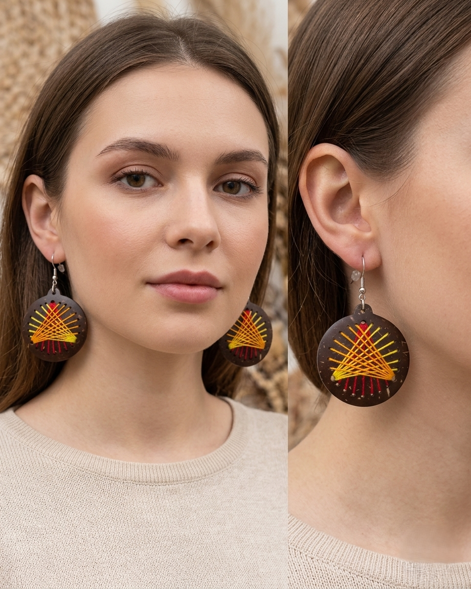 Coconut shell and Cotton Thread Earrings