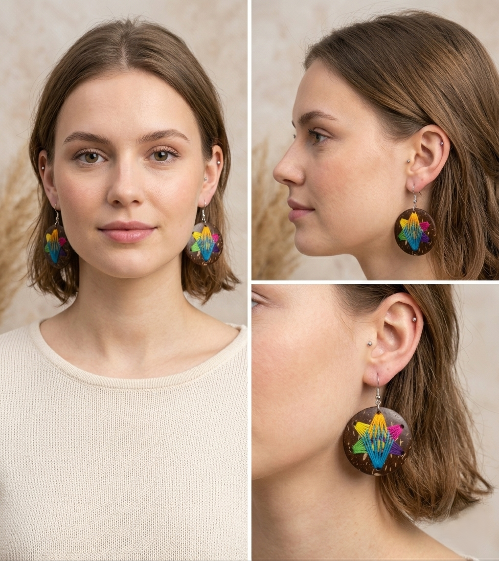 Coconut shell and Cotton Thread Earrings