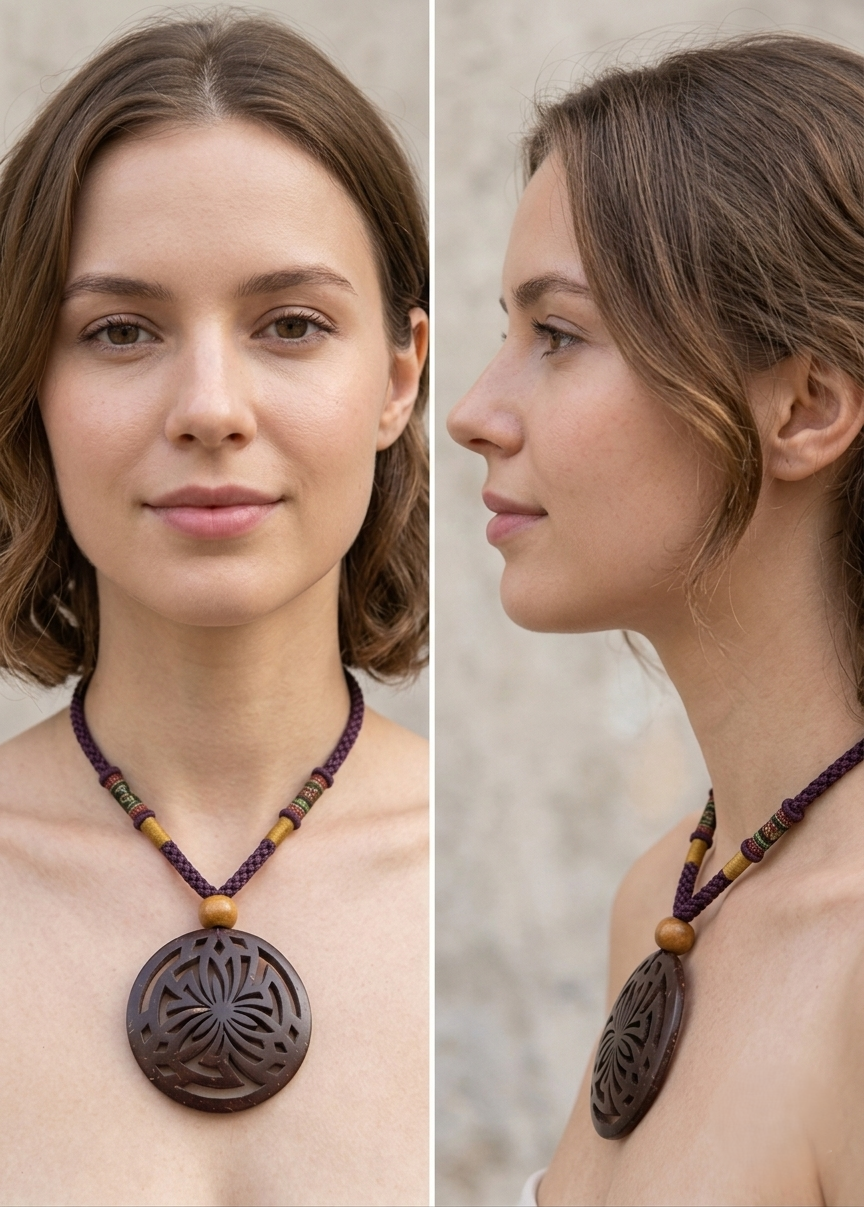Coconut shell Carving Necklace