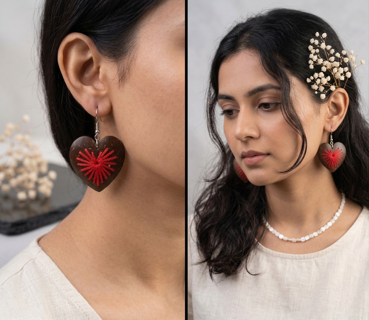 Coconut shell and Cotton Thread Earrings