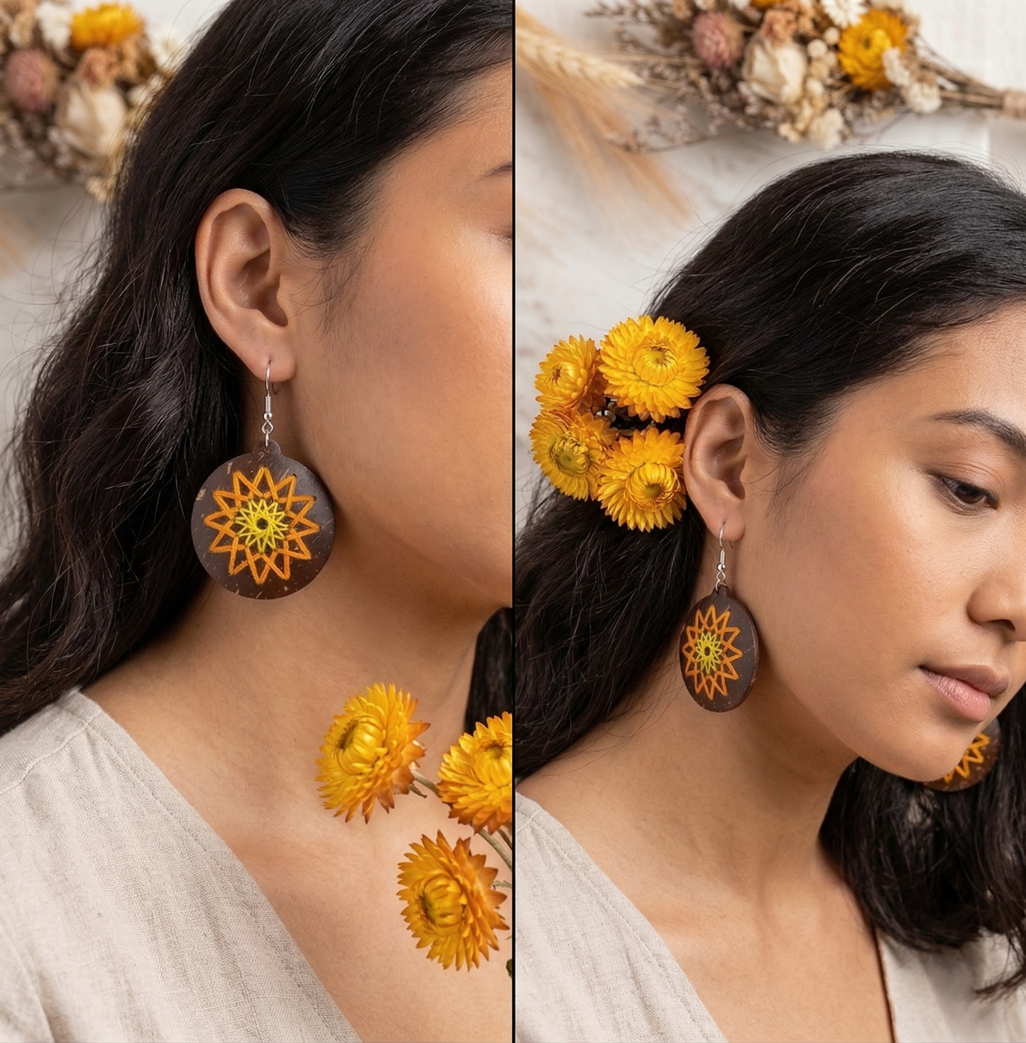 Coconut shell and Cotton Thread Earrings