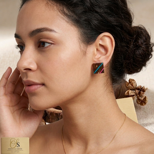 Coconut shell and Resin Earrings