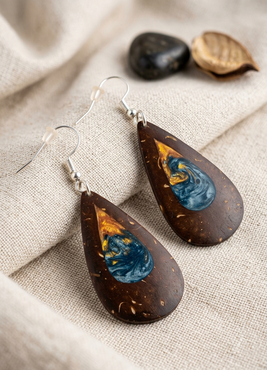 Coconut shell and Resin Earrings