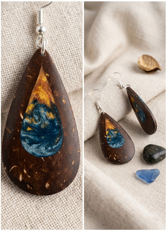 Coconut shell and Resin Earrings