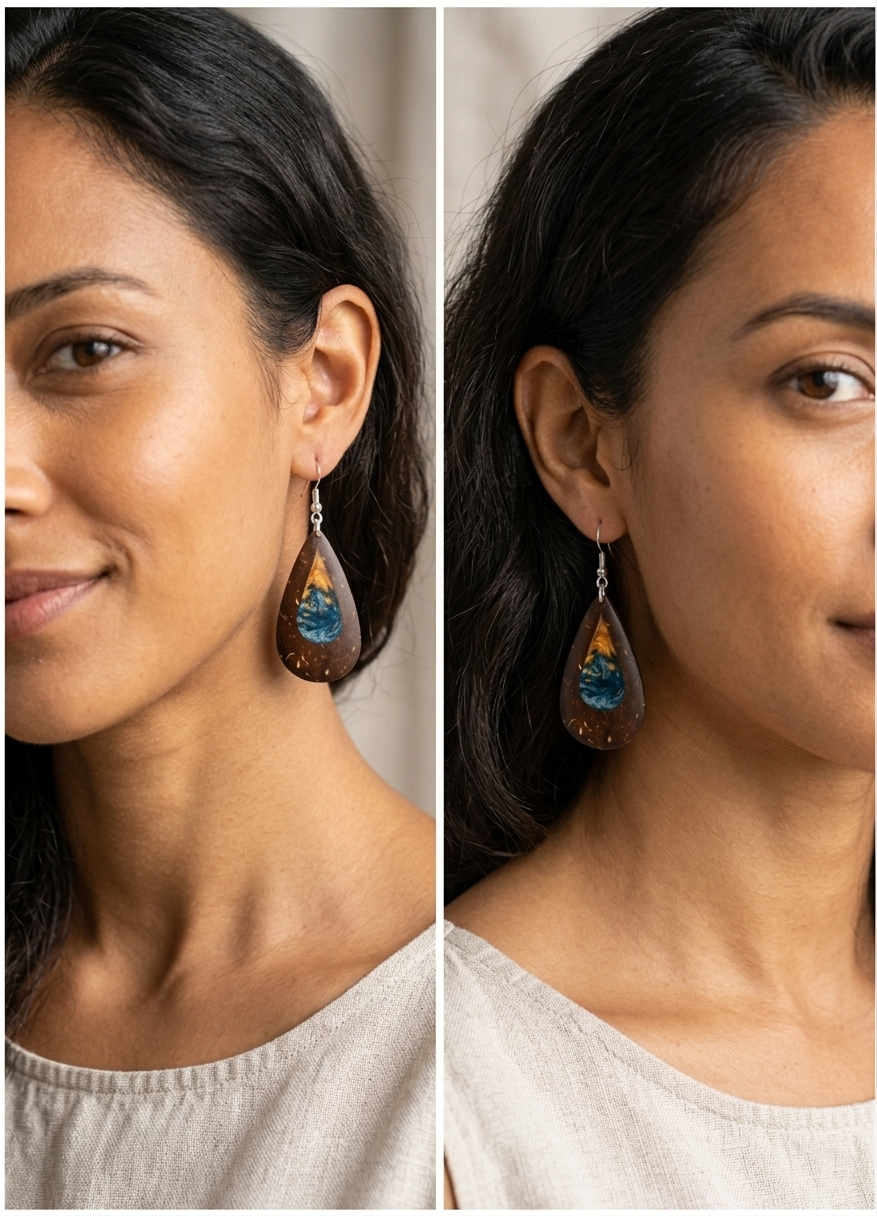 Örhängen i kokosnötskal och resin