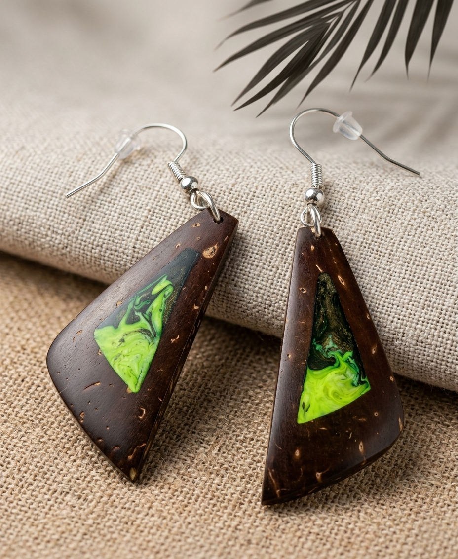 Coconut shell and Resin Earrings