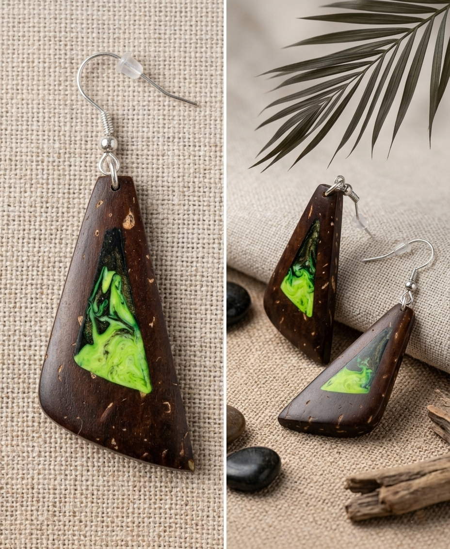 Coconut shell and Resin Earrings