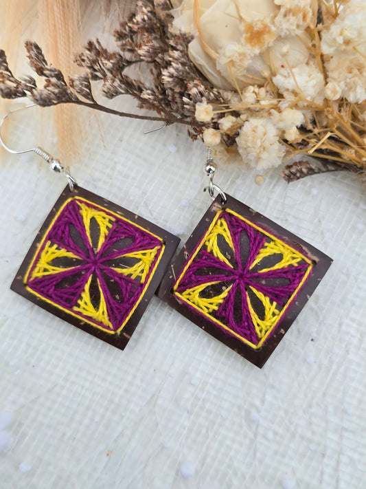 Coconut shell and Cotton Thread Earrings