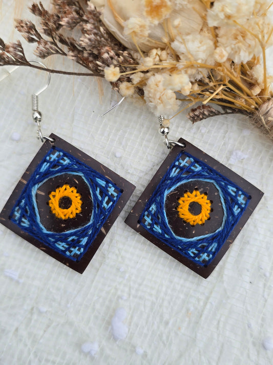 Coconut shell and Cotton Thread Earrings