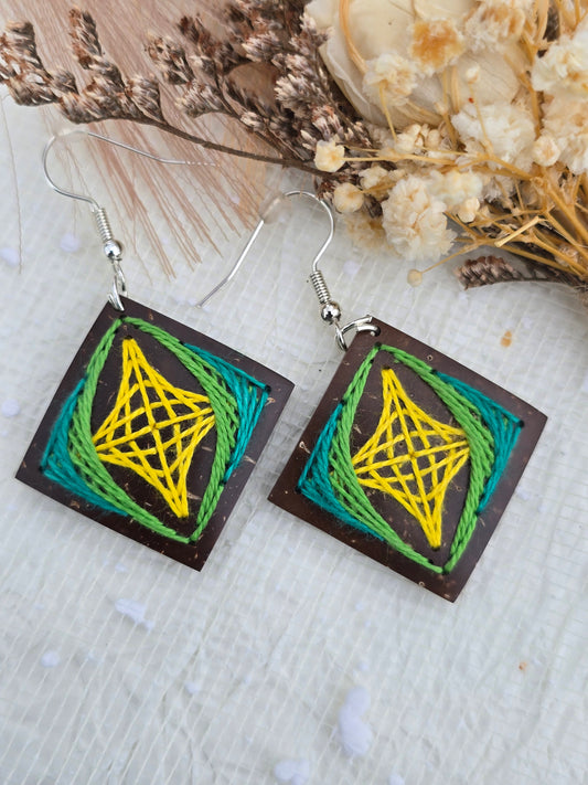 Coconut shell and Cotton Thread Earrings