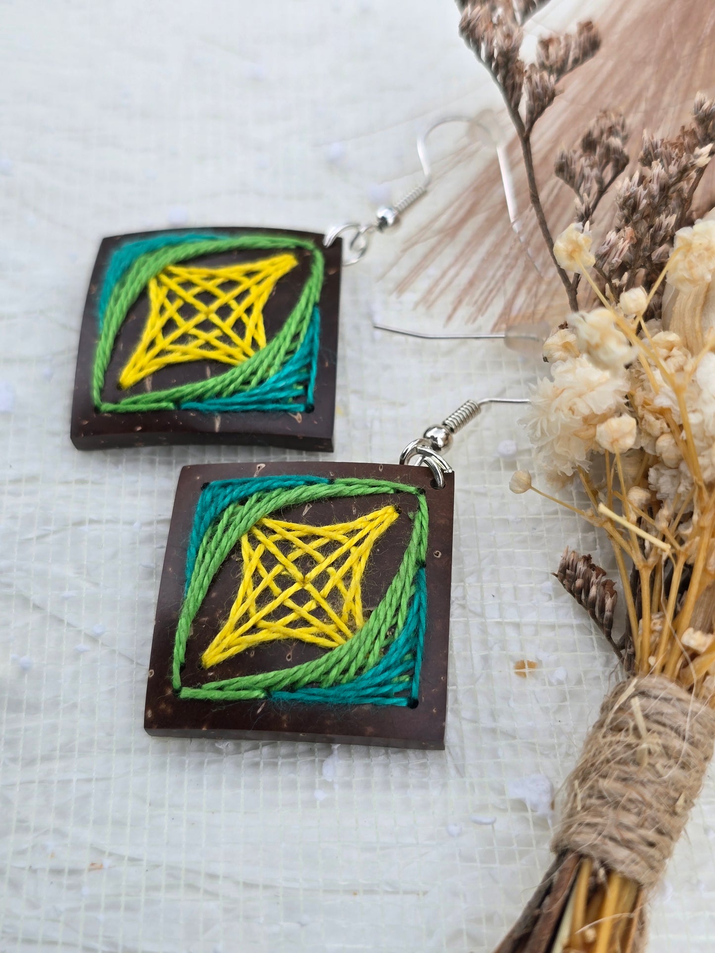 Coconut shell and Cotton Thread Earrings