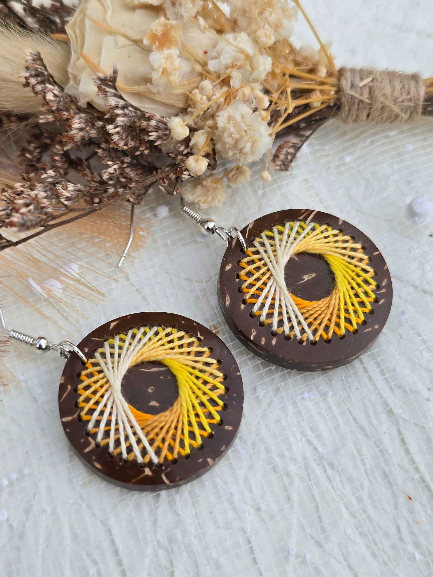 Coconut shell and Cotton Thread Earrings