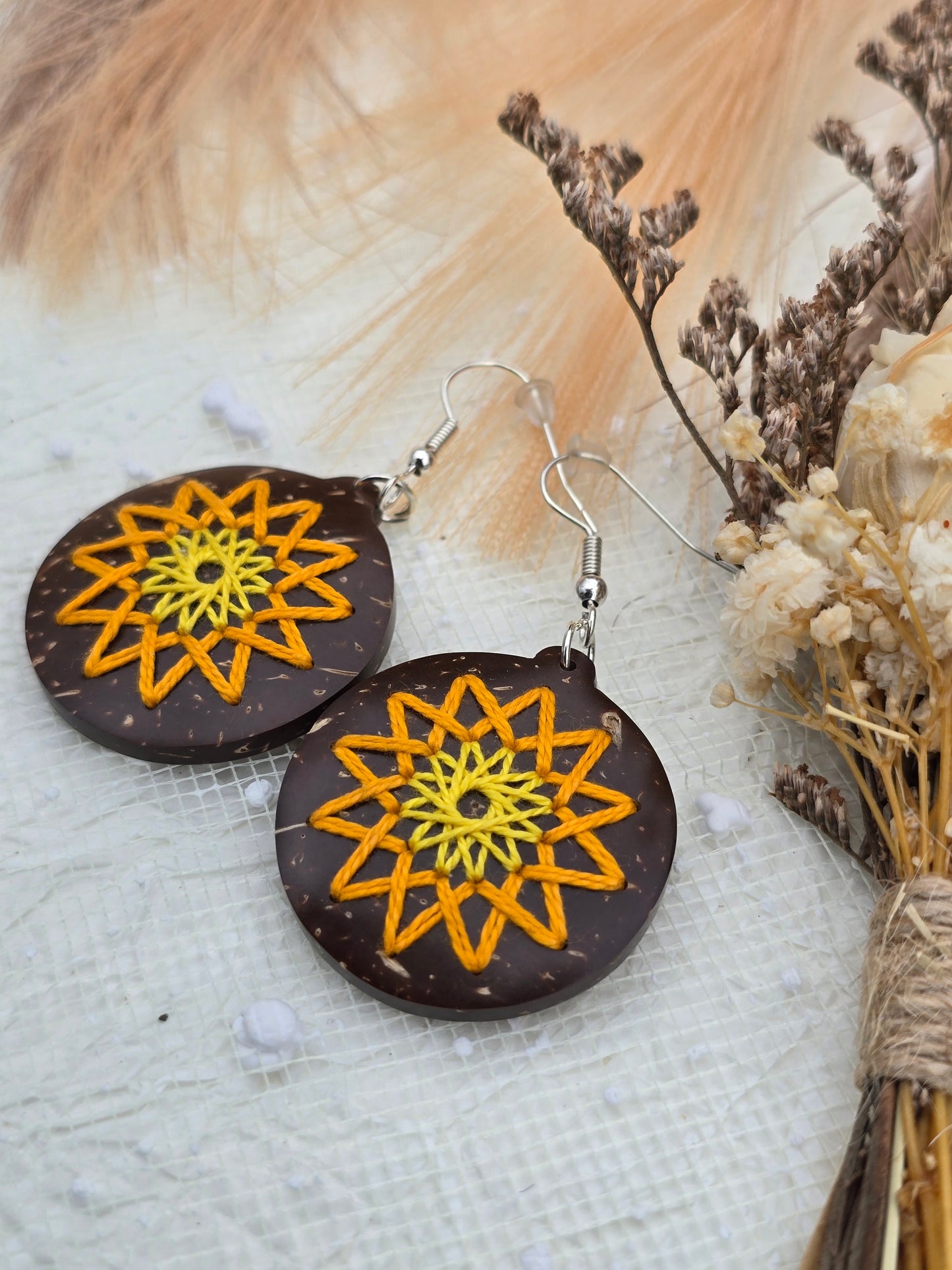 Coconut shell and Cotton Thread Earrings