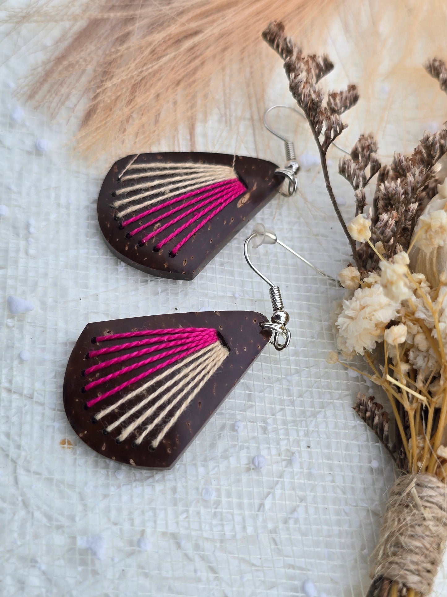 Coconut shell and Cotton Thread Earrings
