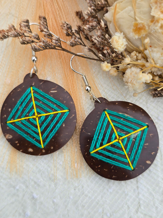 Coconut shell and Cotton Thread Earrings