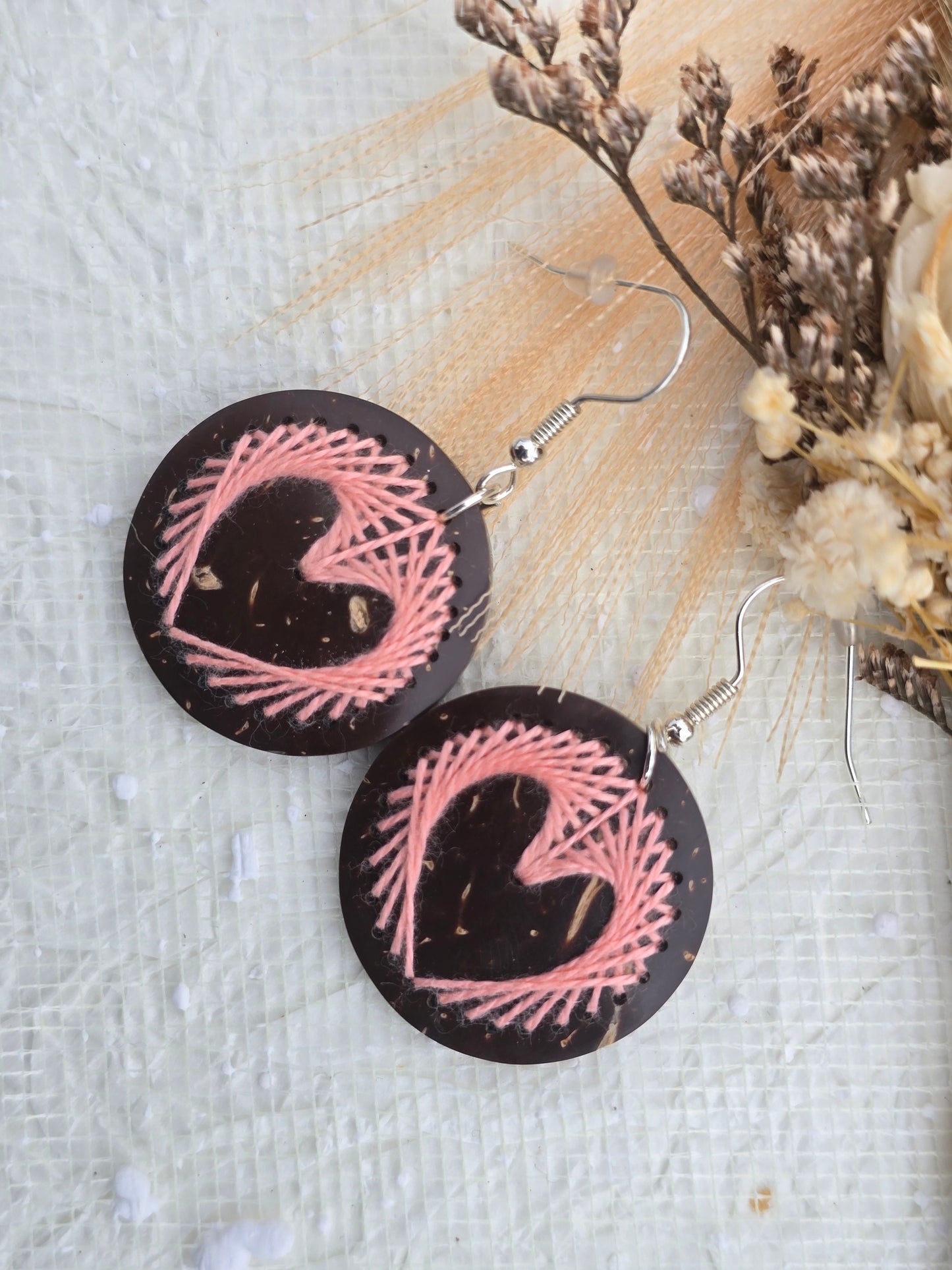 Coconut shell and Cotton Thread Earrings