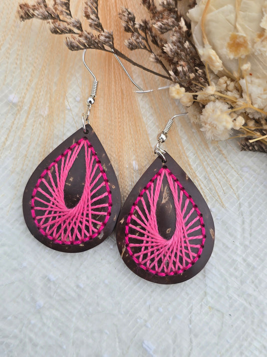 Coconut shell and Cotton Thread Earrings